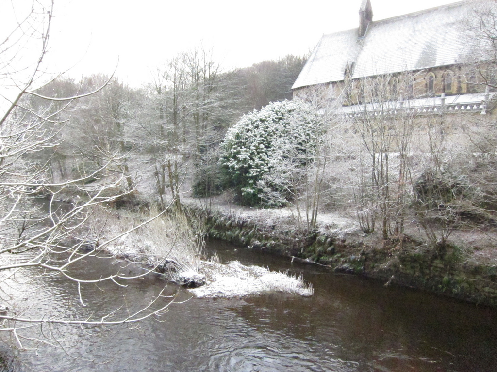 The River Calder as it flows past Copley Church