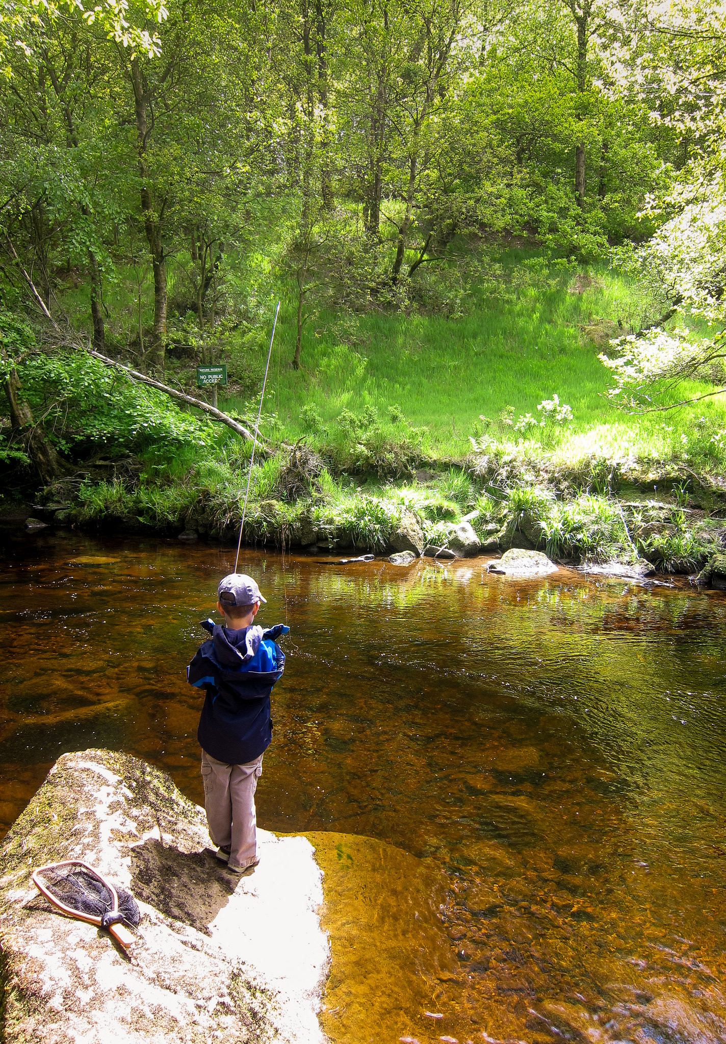 My son Zachary fishing Hebden Water in Hardcastle Crags